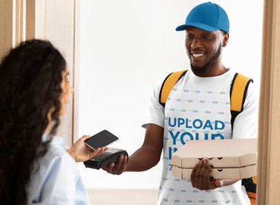 T-Shirt Mockup Featuring a Happy Delivery Man Holding Pizza Boxes m11150 r-el2