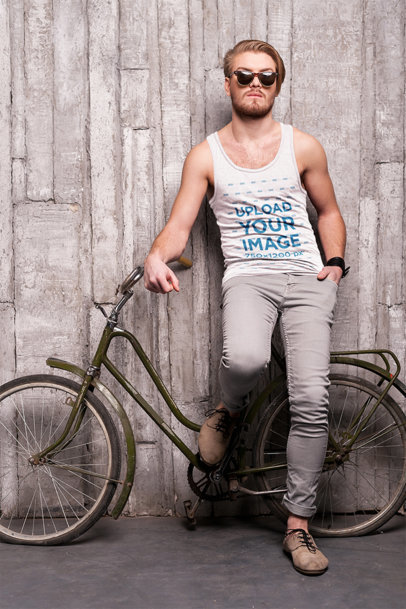 Heathered Tank Top Mockup of a Man Posing Next to a Bicycle  m9313 r-el2