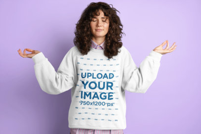 Sweatshirt Mockup of a Woman with Curly Hair in a Meditating Pose