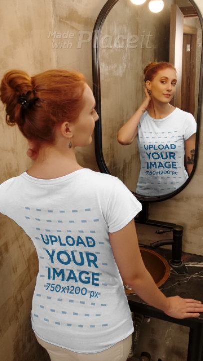 T-Shirt Video of a Woman Looking at Herself in a Mirror