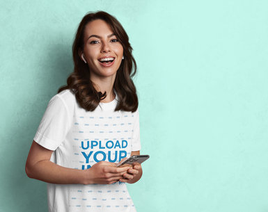 Basic T-Shirt Mockup Featuring a Woman Laughing