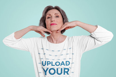 Three-Quarter Sleeve Tee Mockup of an Elderly Woman Showing Her Face m12732-r-el2