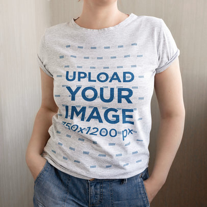 Mockup of a Woman Posing with a Heather Round-Neck Tee m12638-r-el2