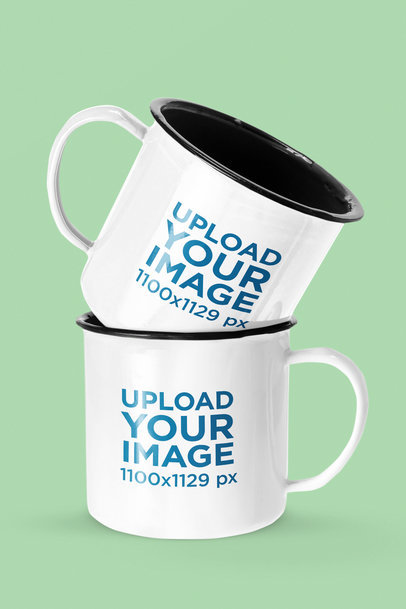 Mockup of Two 12 Oz Enamel Mugs Placed Against a Plain Color Backdrop m8304-r-el2