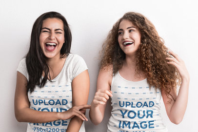 Tank Top and Heathered Tee Mockup Featuring Two Happy Women