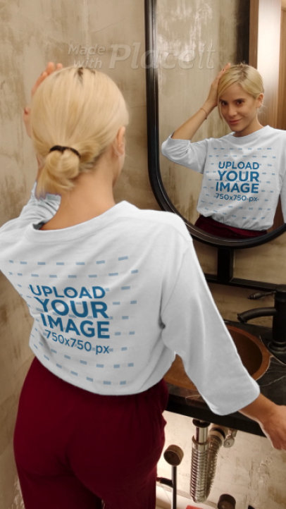 Long Sleeve Tee Video of a Woman Posing in Front of a Mirror