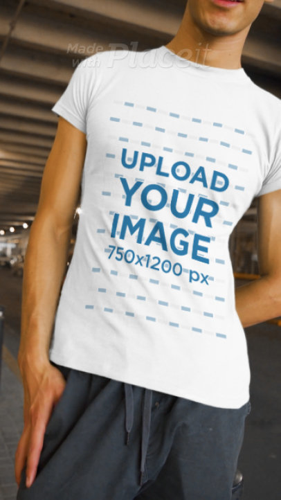 Round-Neck Tee Video of a Man Posing at a Tunnel