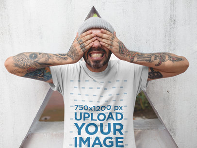 T-Shirt Mockup of a Middle Aged Man Playing Near a Triangle