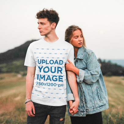 Round-Neck Tee Mockup of a Man Being Hugged by His Girlfriend m15083 r-el2