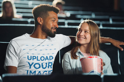 T-Shirt Mockup Featuring a Happy Man With His Girlfriend at the Movies