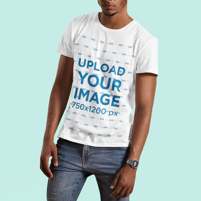 Cropped Face Mockup of a Man With a Tee Posing at a Studio