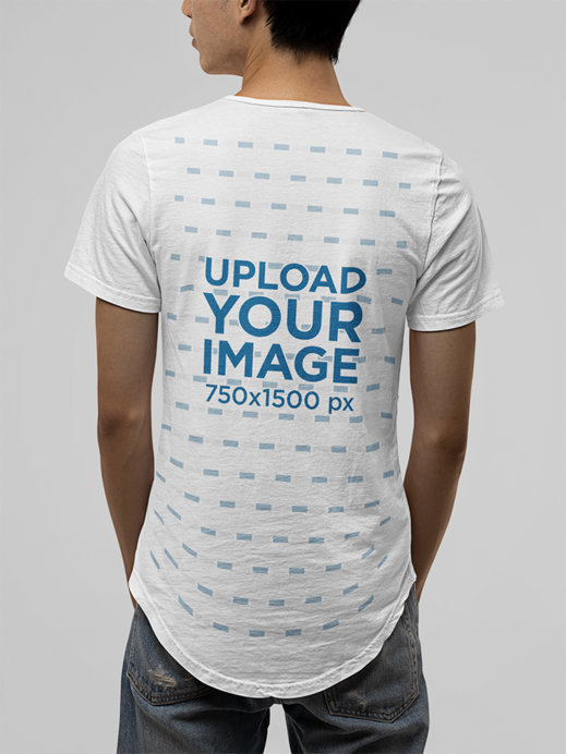 Back-View Mockup of a Man Wearing a Bella Canvas Tee with a Curved Hem