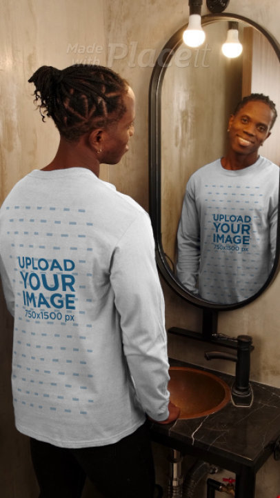 Long-Sleeve Tee Video Featuring a Man Standing in Front of a Mirror