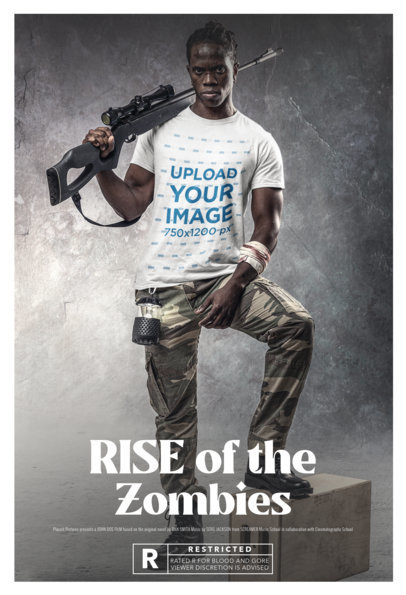 T-Shirt Mockup Featuring a Man With a Rifle and a Poster Layout 