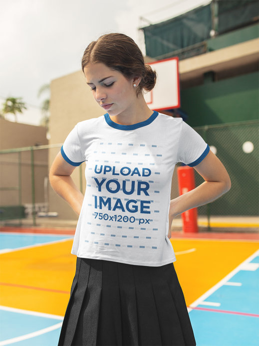 Placeit - Beautiful Teenager Wearing a Ringer Tshirt Mockup While ...