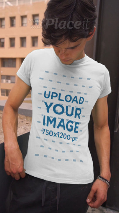 Round-Neck Tee Video of a Man Posing at a Pedestrian Bridge