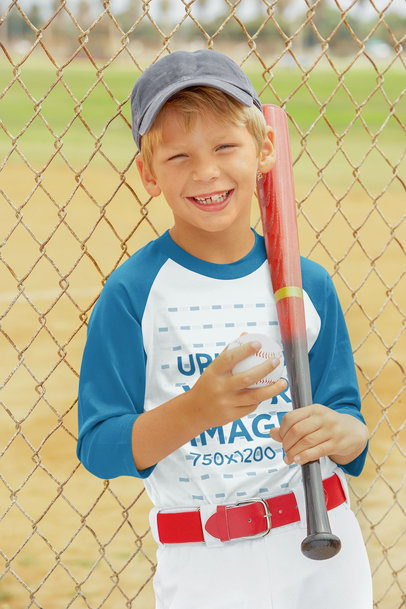 Raglan T-Shirt Mockup Featuring a Happy Boy with a Bat and a Baseball Ball m14081-r-el2