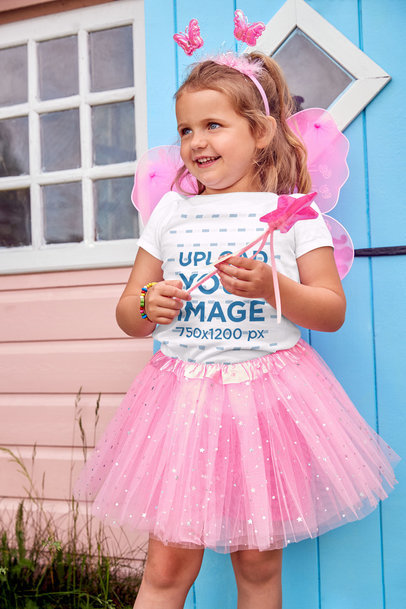 T-Shirt Mockup of a Happy Little Girl Dressed as a Princess m16420-r-el2