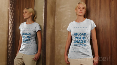 Video of a Woman Posing in Front of a Mirror with a Round-Neck T-Shirt