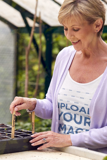 Scoop-Neck Tee Mockup of an Elderly Woman Doing Home Gardening m16419-r-el2