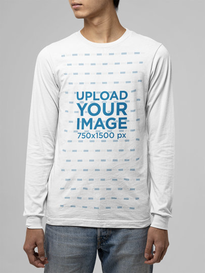 Mockup of a Young Man Wearing a Long Sleeve Tee From Bella Canvas
