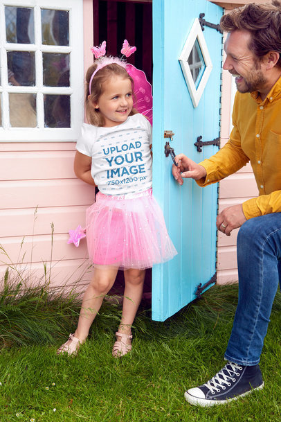 T-Shirt Mockup Featuring a Happy Little Girl in a Fairy Costume m16421-r-el2