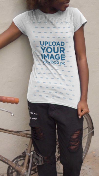 T-Shirt Video Featuring a Young Woman and Her Bike 