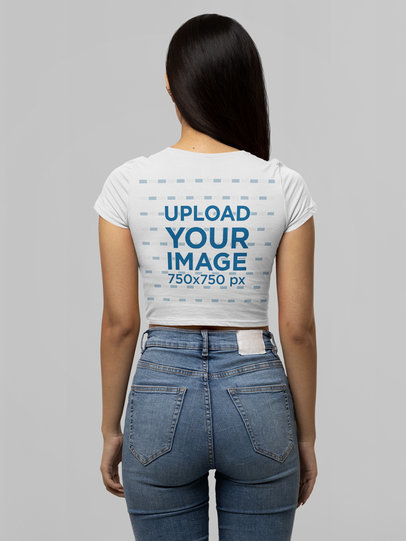 Mockup of a the Back of a Long-Haired Woman Wearing a Crop Top 