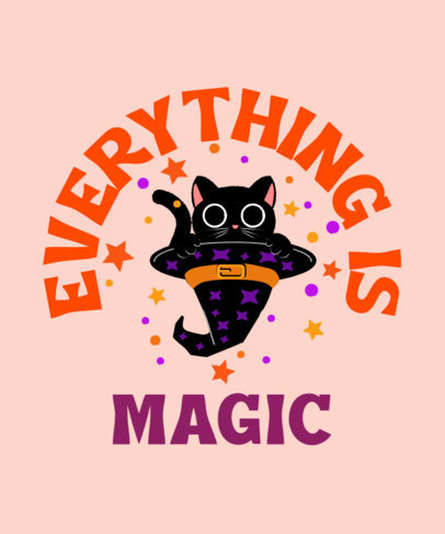 T-Shirt Design Template Featuring an Illustration of a Cute Cat in a Witch Hat 