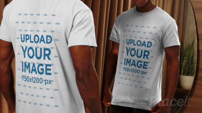 Back & Front View T-Shirt Video Featuring a Serious Man Posing in Front of a Mirror 