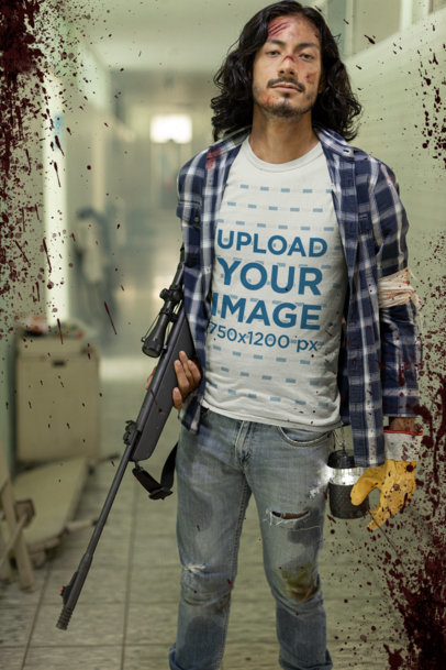 T-Shirt Featuring a Zombie Apocalypse Survivor Holding a Rifle