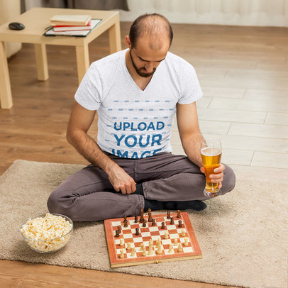 Heathered V-Neck T-Shirt Featuring a Man Playing Chess m13960 r-el2