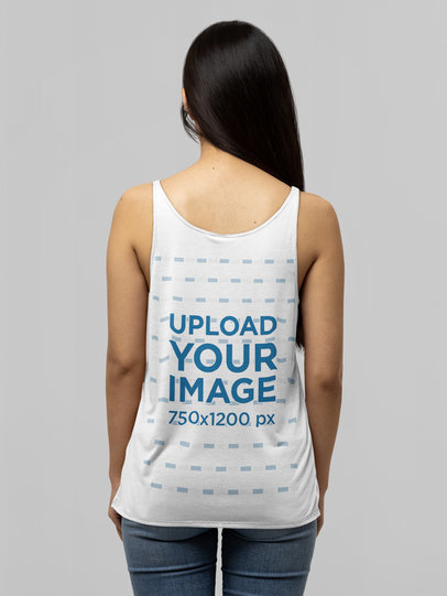 Mockup of the Back of a Dark-Haired Woman Wearing a Bella Canvas Tank Top m14310
