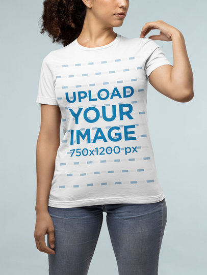 Mockup of a Curly-Haired Woman Wearing a Bella Canvas Unisex T-Shirt