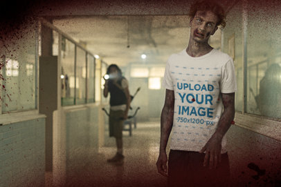 Halloween-Themed Mockup of a Zombie in a Round-Neck Tee