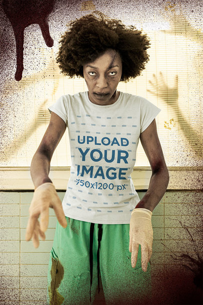 T-Shirt Mockup Featuring a Creepy Zombie