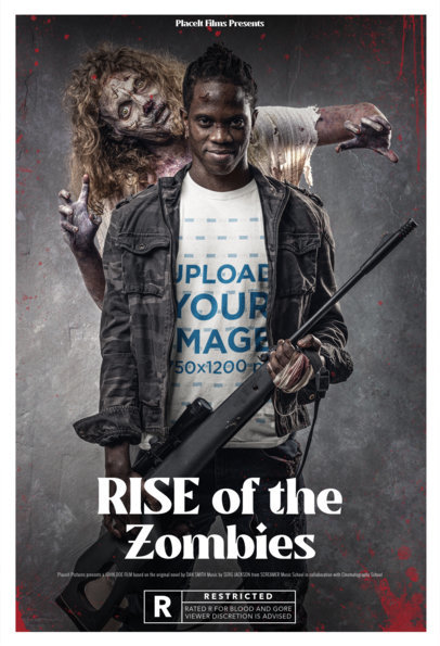 Zombie Movie-Themed T-Shirt Mockup Featuring a Man Holding a Rifle