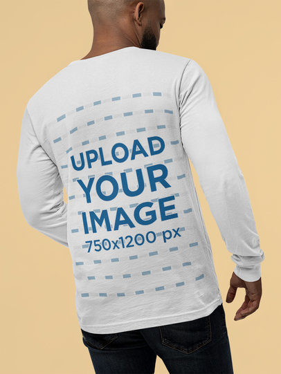 Back View Mockup Featuring a Man with a Bella Canvas Long Sleeve T-Shirt