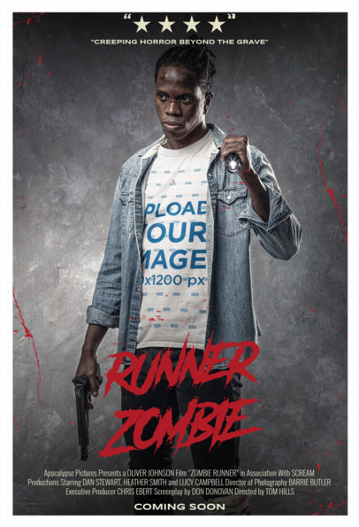 Zombie-Themed T-Shirt Mockup Featuring a Survivor Holding a Gun