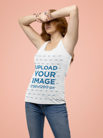 Bella Canvas Heather Tank Top Mockup of a Woman at a Studio