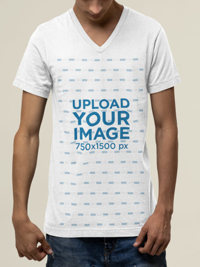 Mockup of a Slim Young Man Wearing a V-Neck Bella Canvas T-Shirt