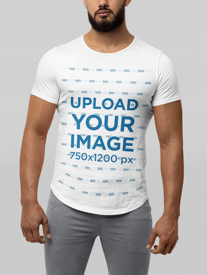 Mockup of a Bearded Man Wearing a Bella Canvas Tee with a Curved Hem