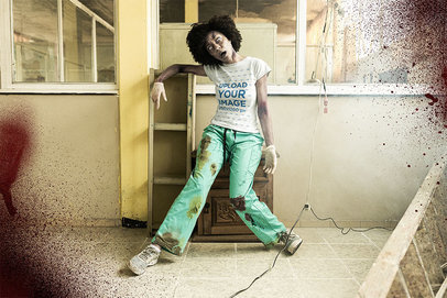 T-Shirt Mockup of a Woman in a Zombie Costume