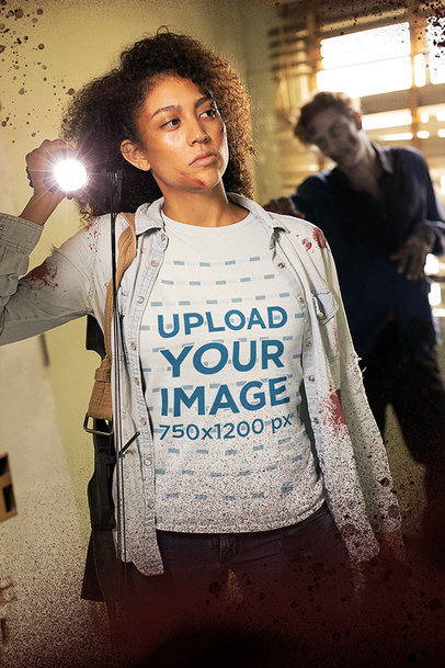 T-Shirt Mockup of a Woman in the Zombie Apocalypse