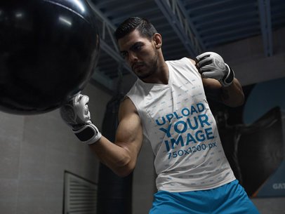 MMA Fighter Punching the Bag While Wearing a Sleeveless Shirt