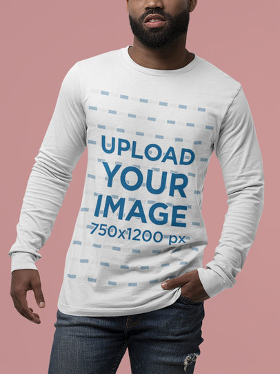 Mockup of a Bearded Man Wearing a Bella Canvas Long Sleeve Tee