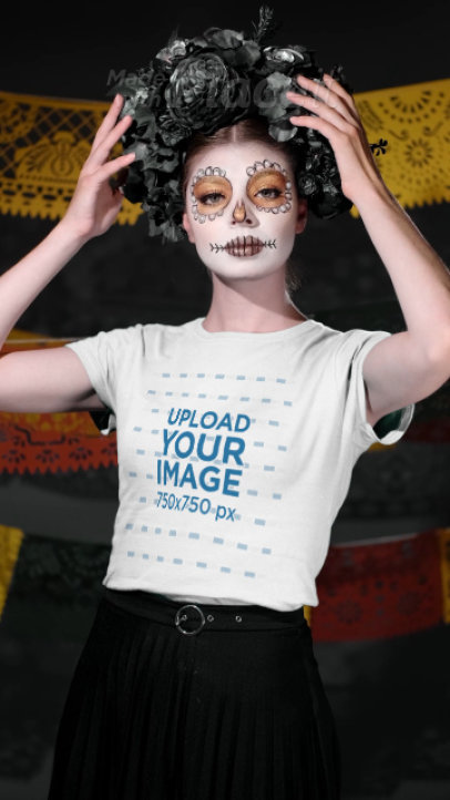 T-Shirt Video Featuring a Woman Wearing Dia de Muertos Makeup