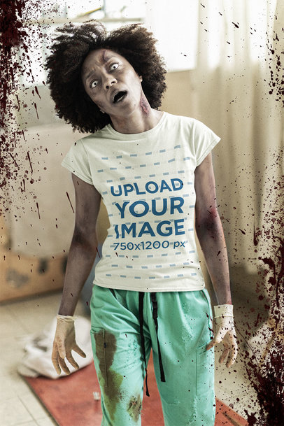 T-Shirt Mockup Featuring a Zombie at a Hospital