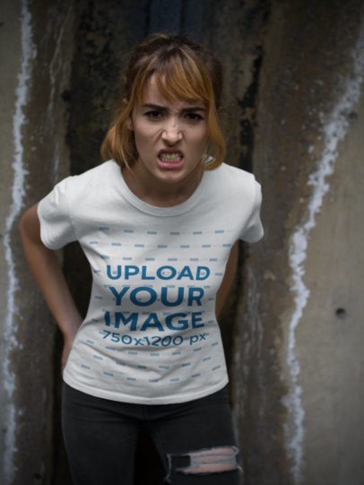 Mockup of a Girl Wearing a Halloween T-Shirt While Making an Angry Face a17104