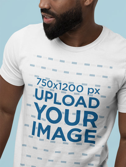 Closeup View Mockup of a Bearded Man with a Round-Neck Bella Canvas T-Shirt